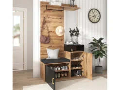Hall de Entrada com Espelho e Móvel para Sapatos - Natural & Preto - Espaçoso e Elegante^ModernLuxe Clearance