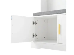 Hall de entrada moderno - com 6 ganchos e 3 portas - com banco e prateleiras abertas -^ModernLuxe Online