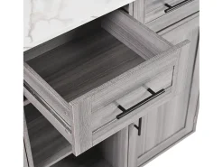 Clearance Ilha central de cozinha com 3 gavetas e portas de armazenamento - Tampo extensível - Pés em rodas ou em madeira - Cinza Móvel De Arrumação