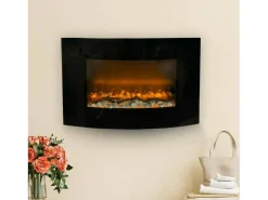 Dmora Lareira*Lareira elétrica Askja, Fogão elétrico, Lareira elétrica de parede, Lareira moderna, Fabricado em Itália, 14x89 h56 cm, Preto