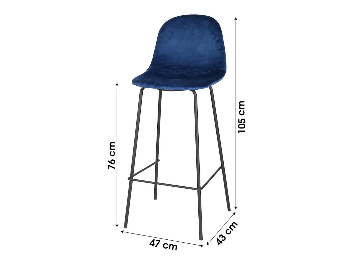 Clearance Lot de 4 tabourets de bar avec dossier en velours bleu et structure en métal collection LALY - Style industriel Banco