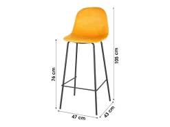 Best Lot de 4 tabourets de bar avec dossier en velours jaune et structure en métal collection LALY - Style industriel Banco