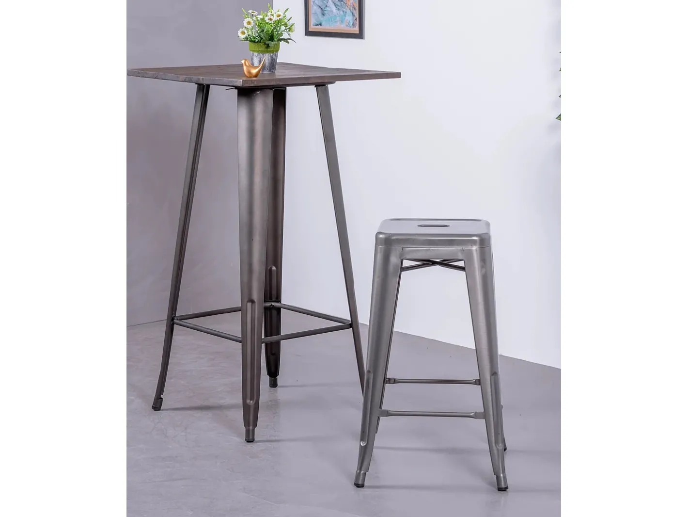 Nest Dream Banco*Lote de 4 bancos de metal com 66 cm de altura - Bistro - Metal Prateado