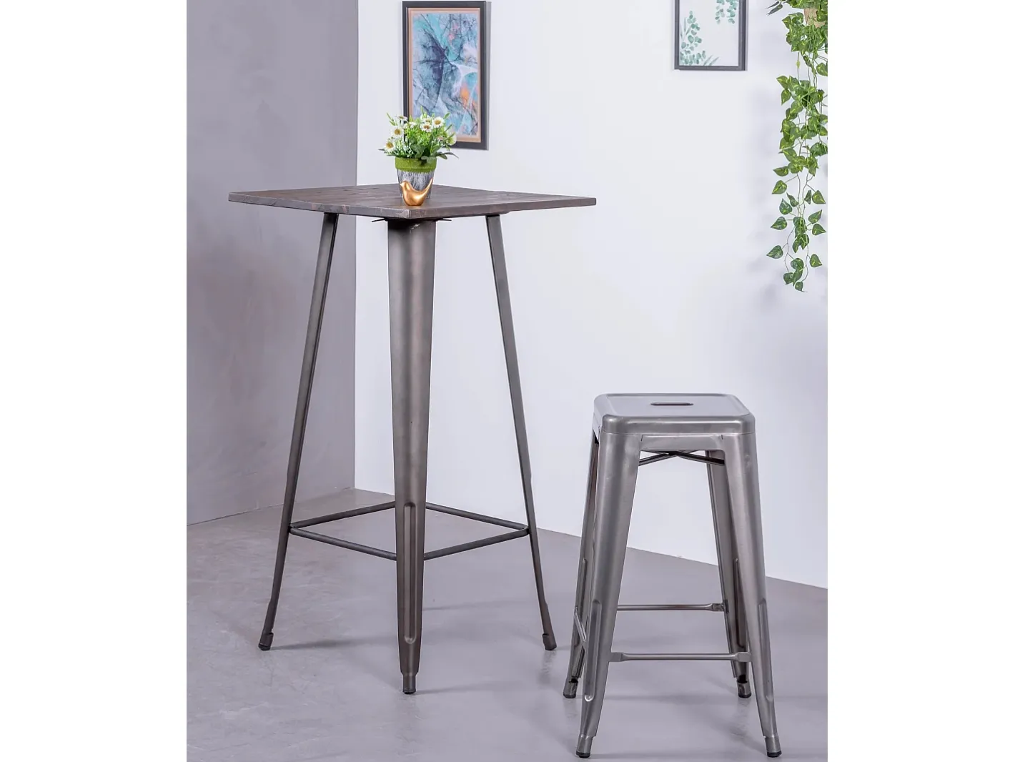 Nest Dream Banco*Lote de 4 bancos de metal com 66 cm de altura - Bistro - Metal Prateado