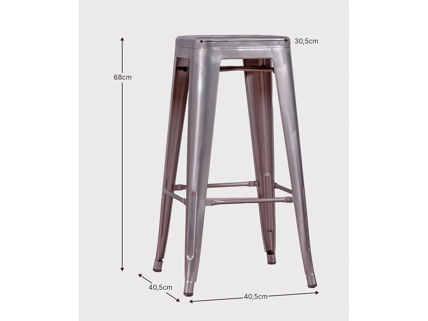 Nest Dream Banco*Lote de 4 bancos de metal com 66 cm de altura - Bistro - Metal Prateado