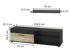 Vicco Móvel De Tv*Lowboard & Regal carvalho /areia 139.8x35.3x38.9 berno Preto