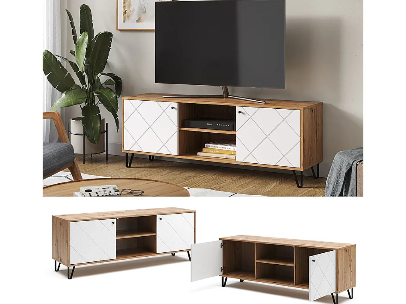 Vicco Móvel De Tv*Lowboard carvalho artesanal 150x40x55.2 nizza Natural claro