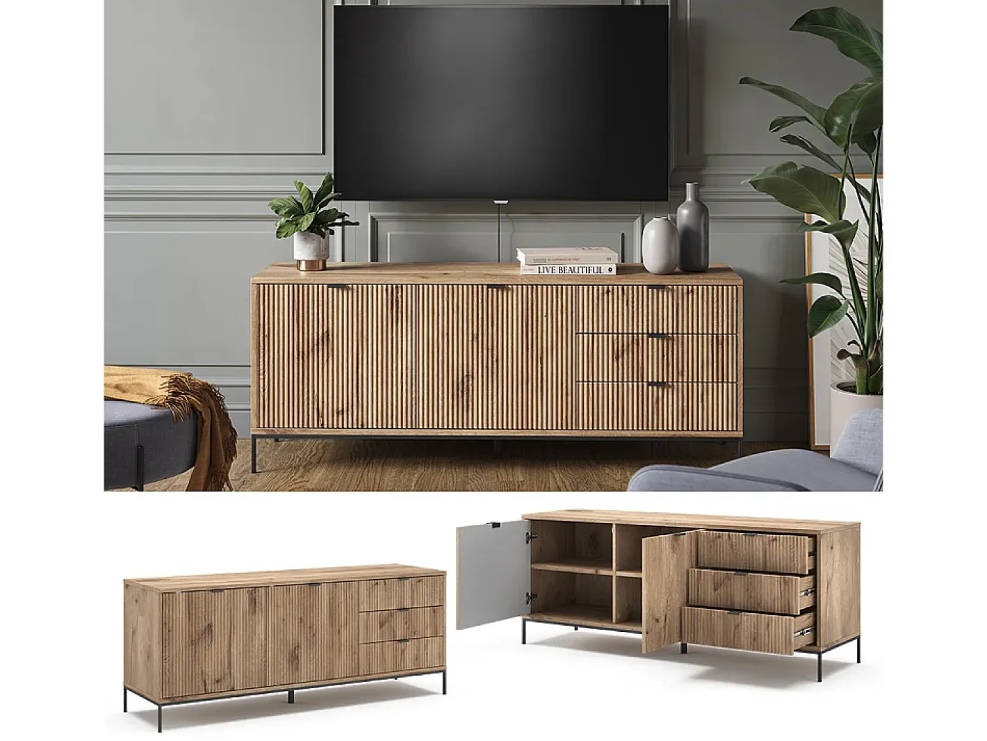 Vicco Móvel De Tv*Lowboard carvalho viking 150x42x60 eliza Natural escuro