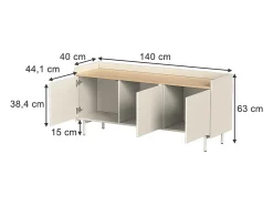Vicco Móvel De Tv*Lowboard 140x40x63 velina Creme