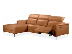 Loft24 Sofá*Lund | Sofá 3 lugares 1 reclinável esquerdo elétrico Cognac Castanho