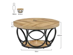 Mesa Baixa Redonda, Mesa de Sala, Mesa do Sofá, Estrutura de Metal, Mesa Baixa de 2 andares, Mesa Baixa, Fácil de Montar, Grão de Madeira^Tribesigns Sale