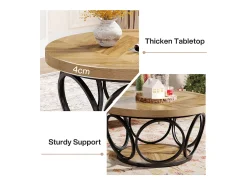 Mesa Baixa Redonda, Mesa de Sala, Mesa do Sofá, Estrutura de Metal, Mesa Baixa de 2 andares, Mesa Baixa, Fácil de Montar, Grão de Madeira^Tribesigns Sale