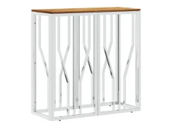 vidaxl Consola*Mesa consola aço inoxidável/madeira de acácia maciça Prateado