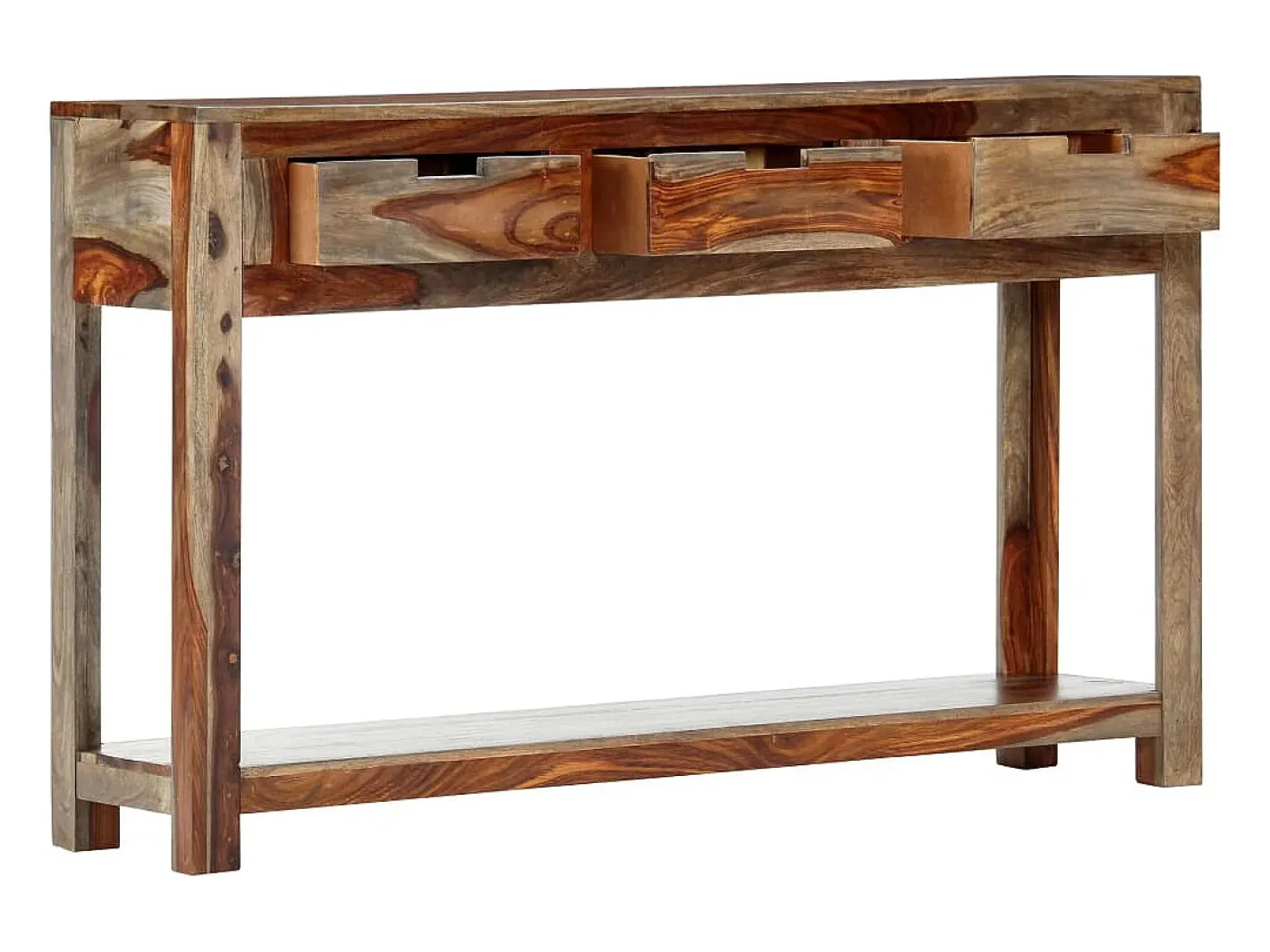 vidaxl Consola*Mesa consola c/ 3 gavetas 120x30x75 cm madeira acácia maciça Cinzento
