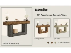 Tribesigns Consola*Mesa consola de 160 cm de comprimento, mesa de entrada de 2 níveis, mesa de sofá com arrumação, mesa de sofá de madeira de quinta para sala de estar, corredor Multicor