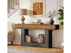 Tribesigns Consola*Mesa consola de 160 cm de comprimento, mesa de entrada de 2 níveis, mesa de sofá com arrumação, mesa de sofá de madeira de quinta para sala de estar, corredor Multicor