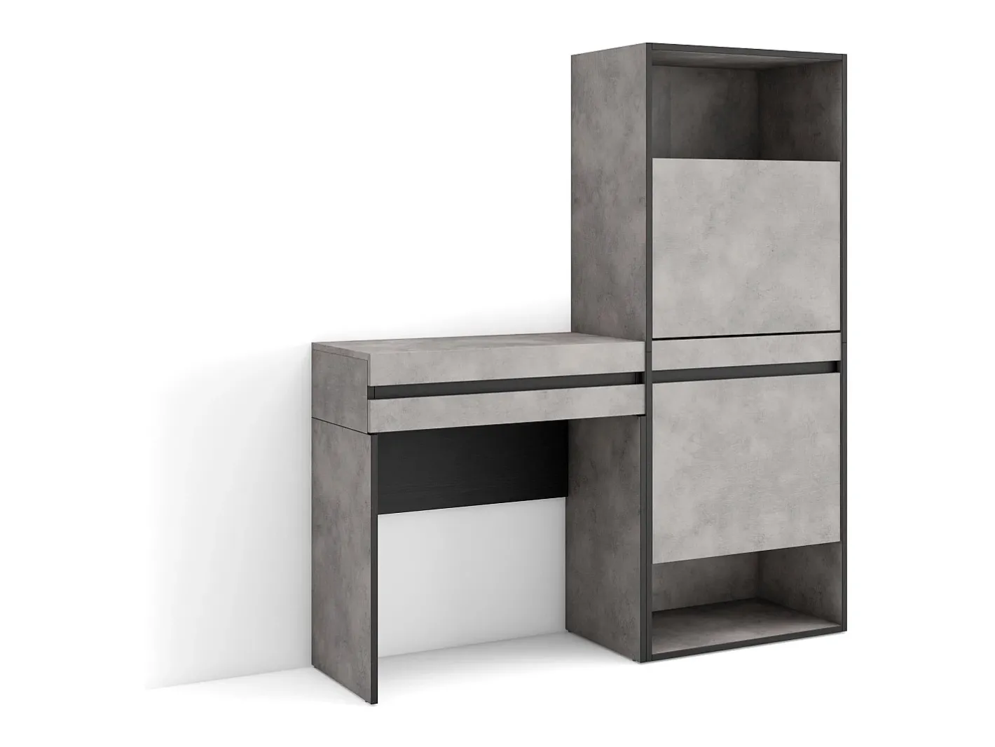Skraut Home Consola*Mesa consola de entrada, 130x35x145cm, Com gaveta, Sapateira, Cimento Cinzento
