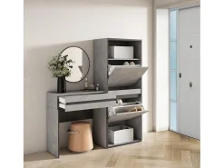 Skraut Home Consola*Mesa consola de entrada, 130x35x145cm, Com gaveta, Sapateira, Cimento Cinzento