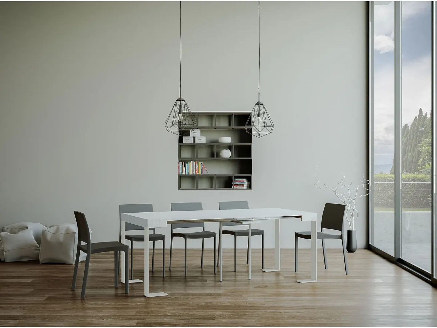 ITAMOBY Consola*Mesa consola extensível 90x40/300 cm Tecno Cinza Branca quadro Branco