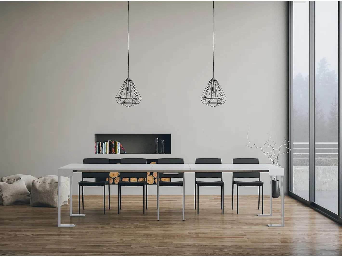 ITAMOBY Consola*Mesa consola extensível 90x40/300 cm Tecno Cinza Branca quadro Branco