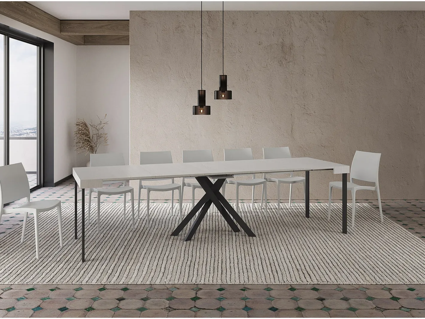 Mesa consola extensível 90x40/300 cm Krack cinza branca pernas antracite*Ityhome Discount