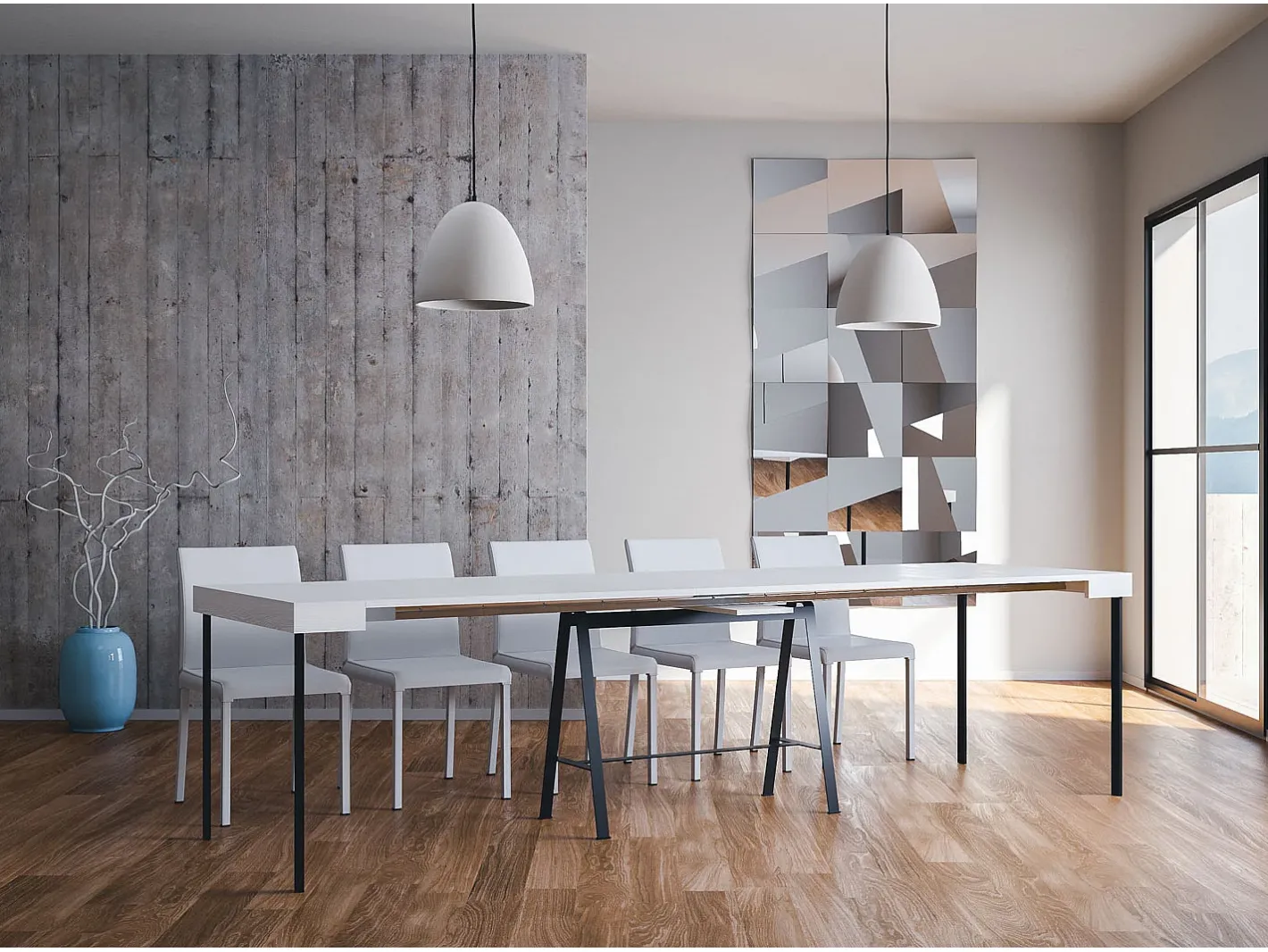ITAMOBY Consola*Mesa consola extensível 90x40/300 cm Banco Evolution Cinza Branca quadro Antracite Branco
