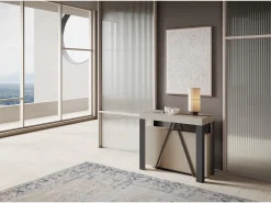 Ityhome Consola*Mesa consola extensível 90x40/196 cm Tarax Small caxemira quadro antracite Cinzento