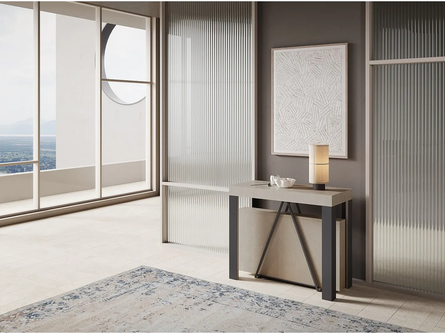 Ityhome Consola*Mesa consola extensível 90x40/196 cm Tarax Small caxemira quadro antracite Cinzento