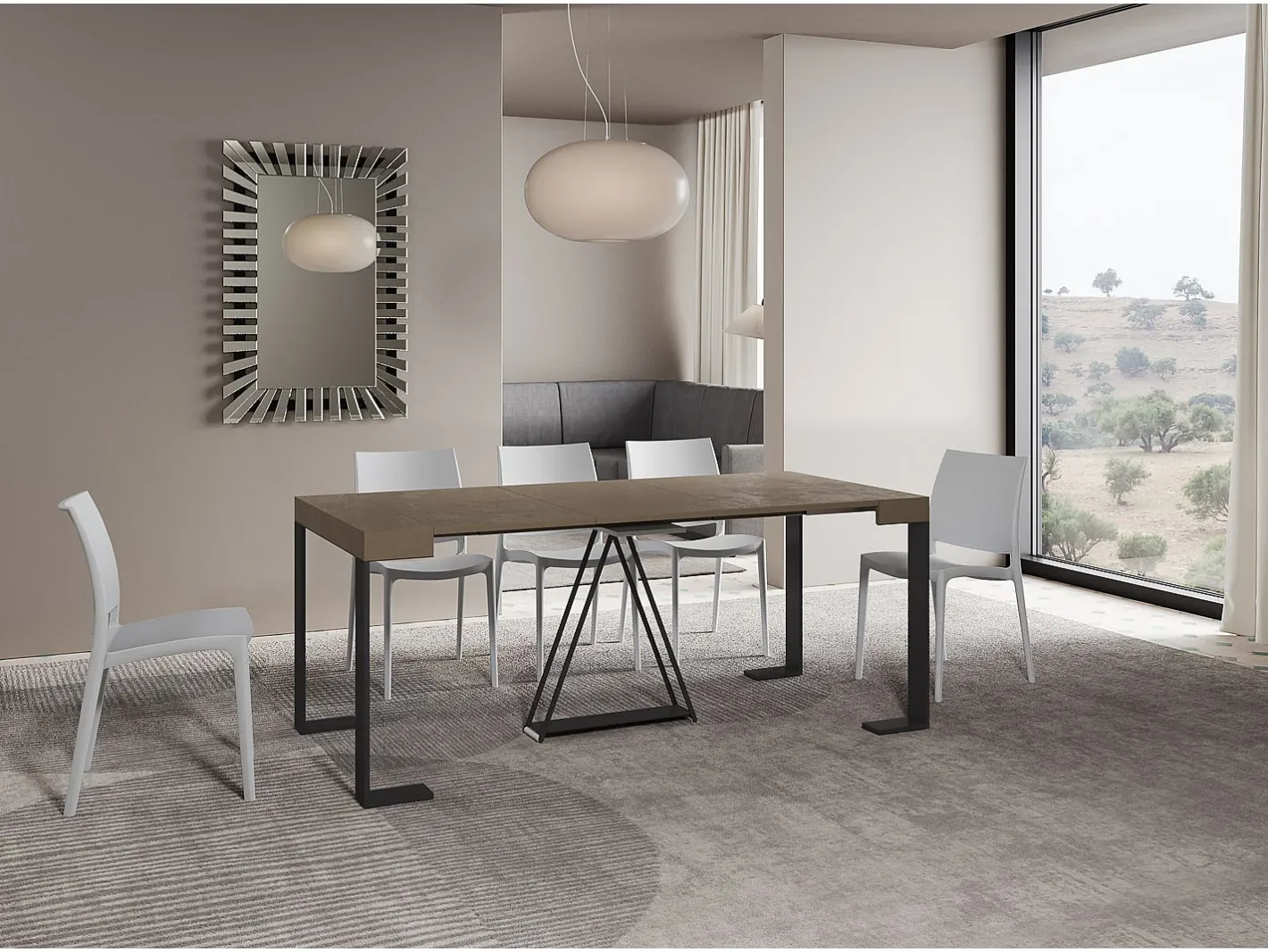 Ityhome Consola*Mesa consola extensível 90x40/196 cm Zamat Small tortora quadro antracite Castanho