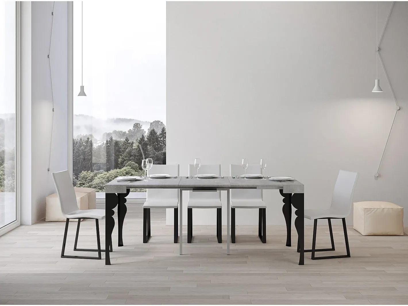 Mesa consola extensível 90x40/300 cm Paxon Cimento quadro Antracite^ITAMOBY New