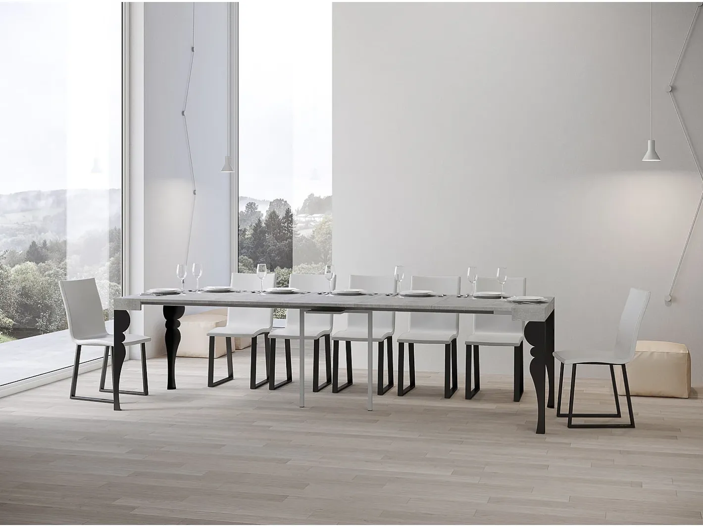 Mesa consola extensível 90x40/300 cm Paxon Cimento quadro Antracite^ITAMOBY New
