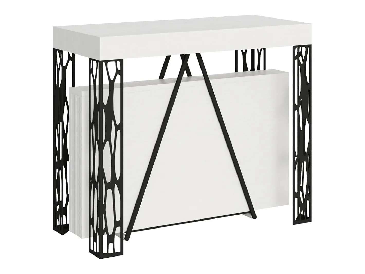 Ityhome Consola*Mesa consola extensível 90x40/300 cm Kerpa cinza branca quadro antracite Branco