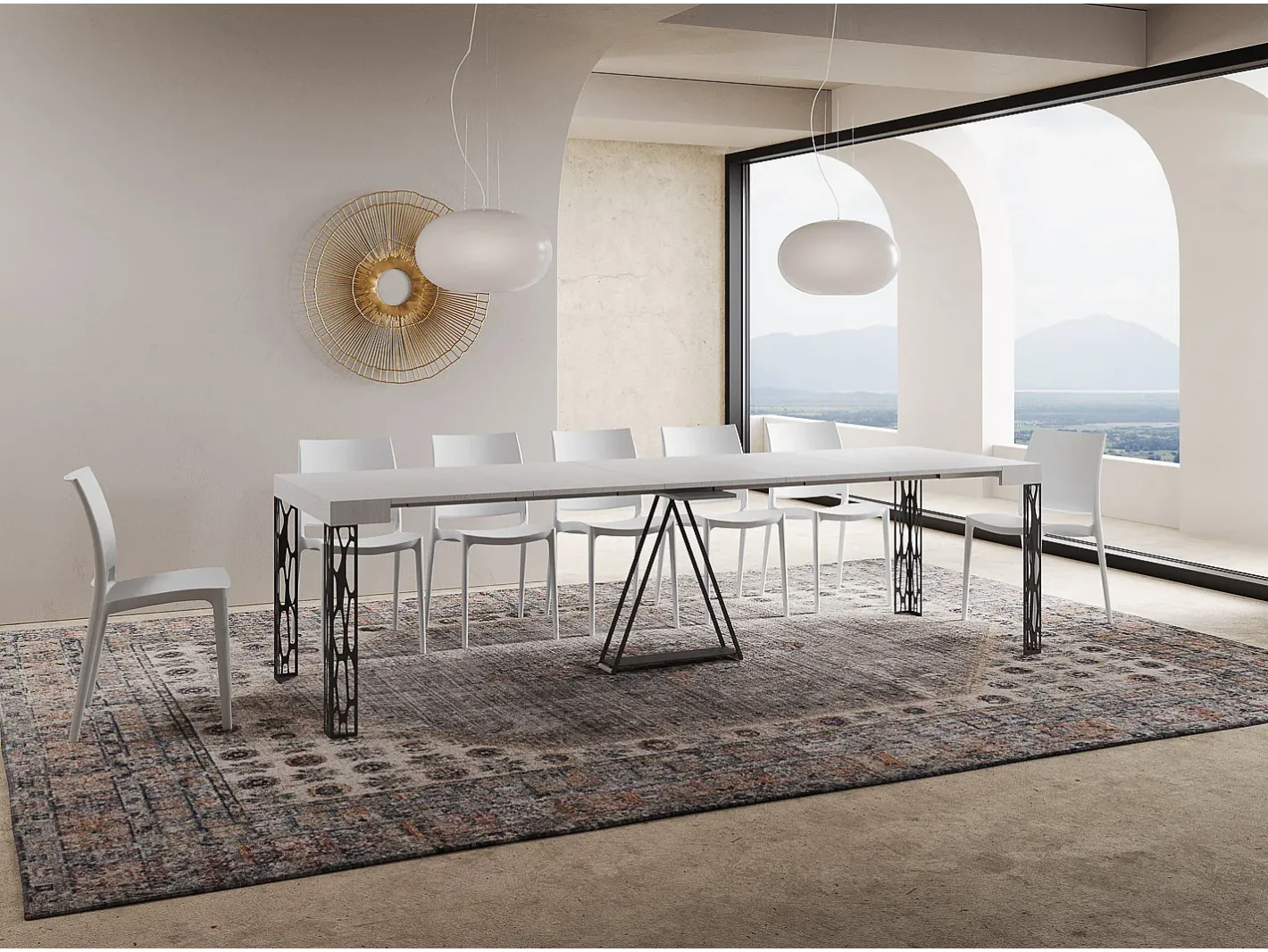 Ityhome Consola*Mesa consola extensível 90x40/300 cm Kerpa cinza branca quadro antracite Branco