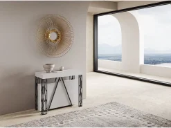 Ityhome Consola*Mesa consola extensível 90x40/300 cm Kerpa cinza branca quadro antracite Branco