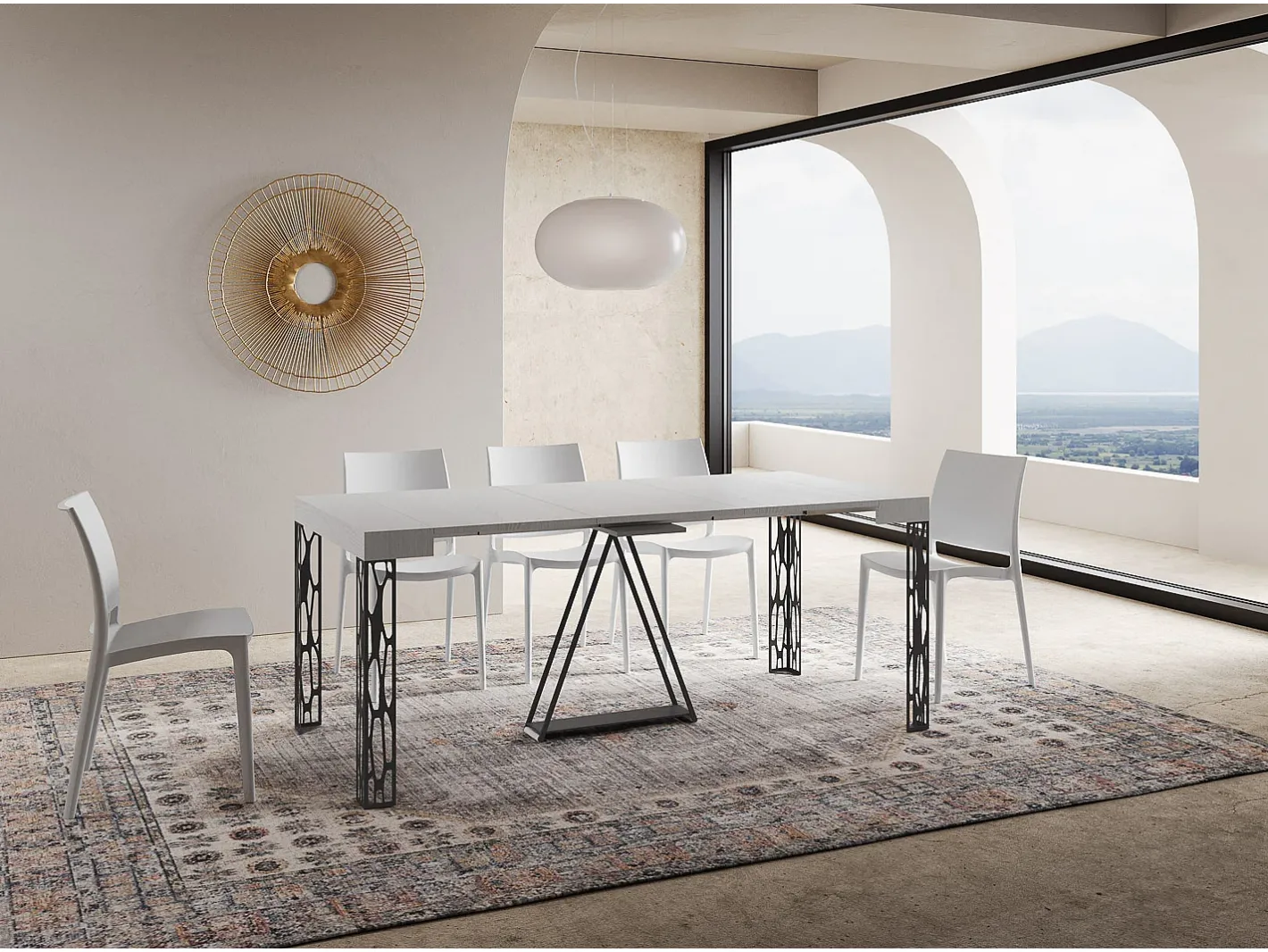 Ityhome Consola*Mesa consola extensível 90x40/300 cm Kerpa cinza branca quadro antracite Branco
