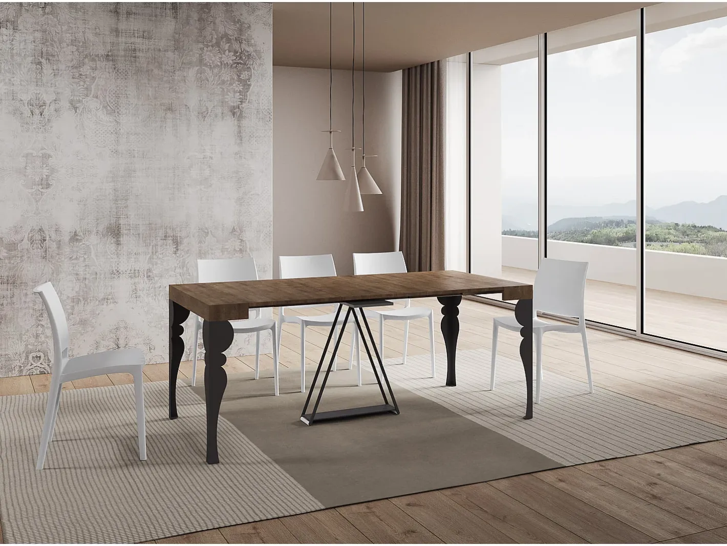 Ityhome Consola*Mesa consola extensível 90x40/196 cm Riza Small nogueira quadro antracite Castanho