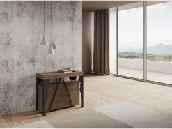 Ityhome Consola*Mesa consola extensível 90x40/196 cm Riza Small nogueira quadro antracite Castanho