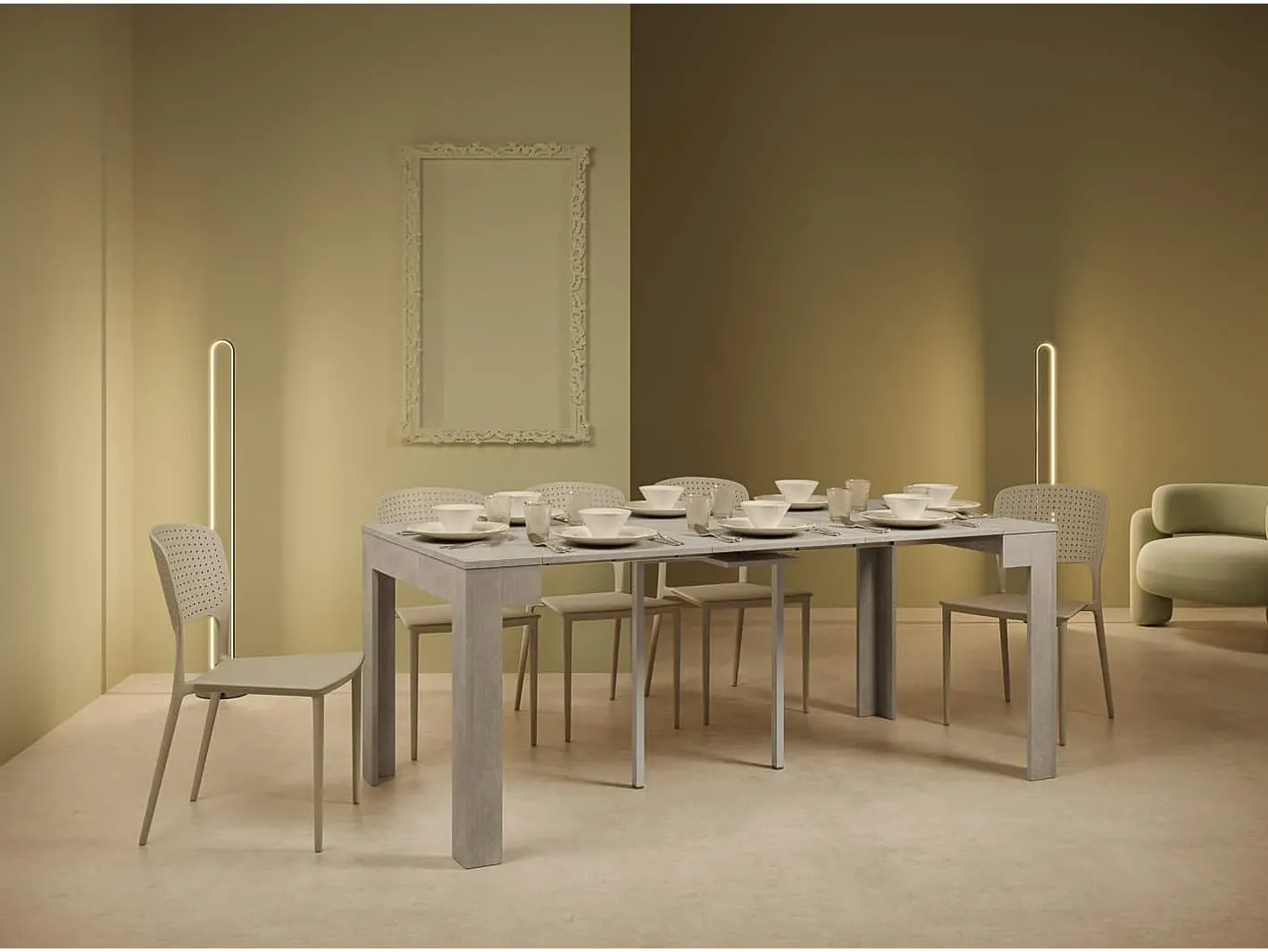 Mesa consola extensível 90x42/302 cm Bora cimento*Ityhome Hot