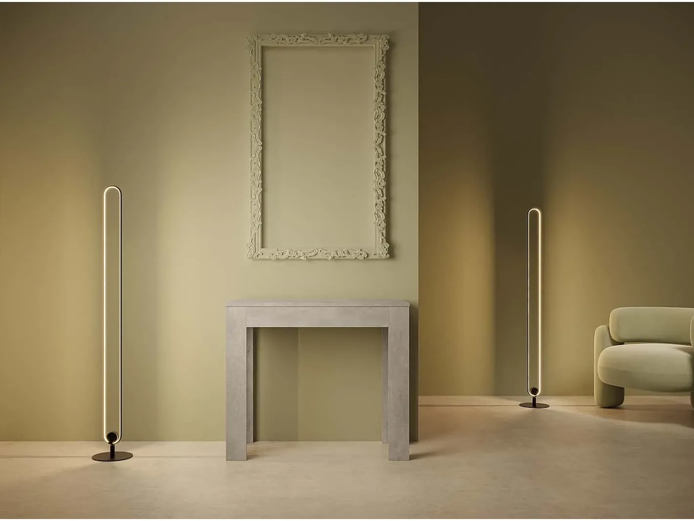 Mesa consola extensível 90x42/302 cm Bora cimento*Ityhome Hot
