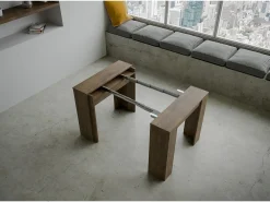 Mesa consola extensível 90x48/296 cm Venus Nogueira extensões internas Consola