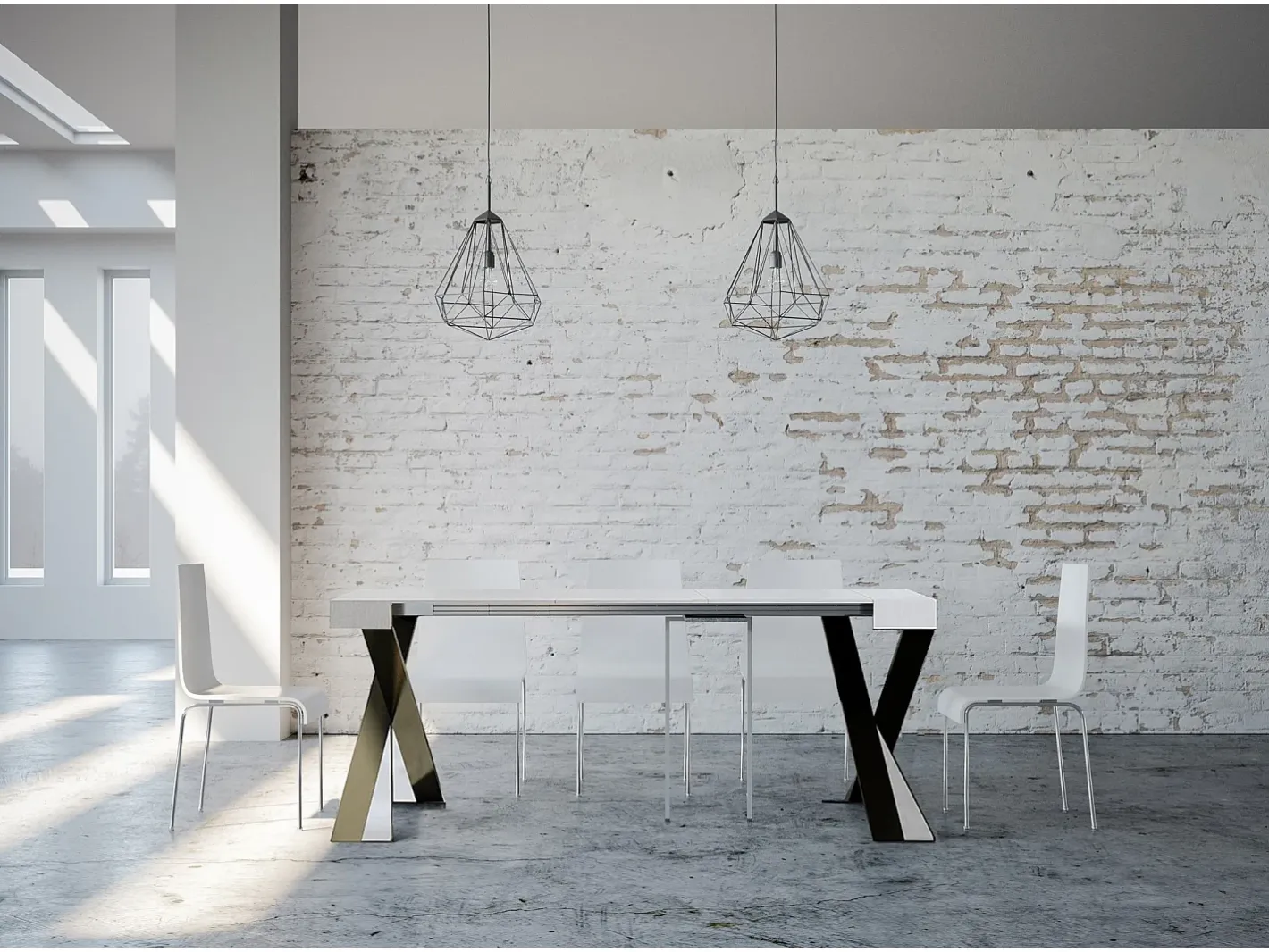Clearance Mesa consola extensível 90x40/196 cm Diago Small Cinza Branca quadro Antracite Consola