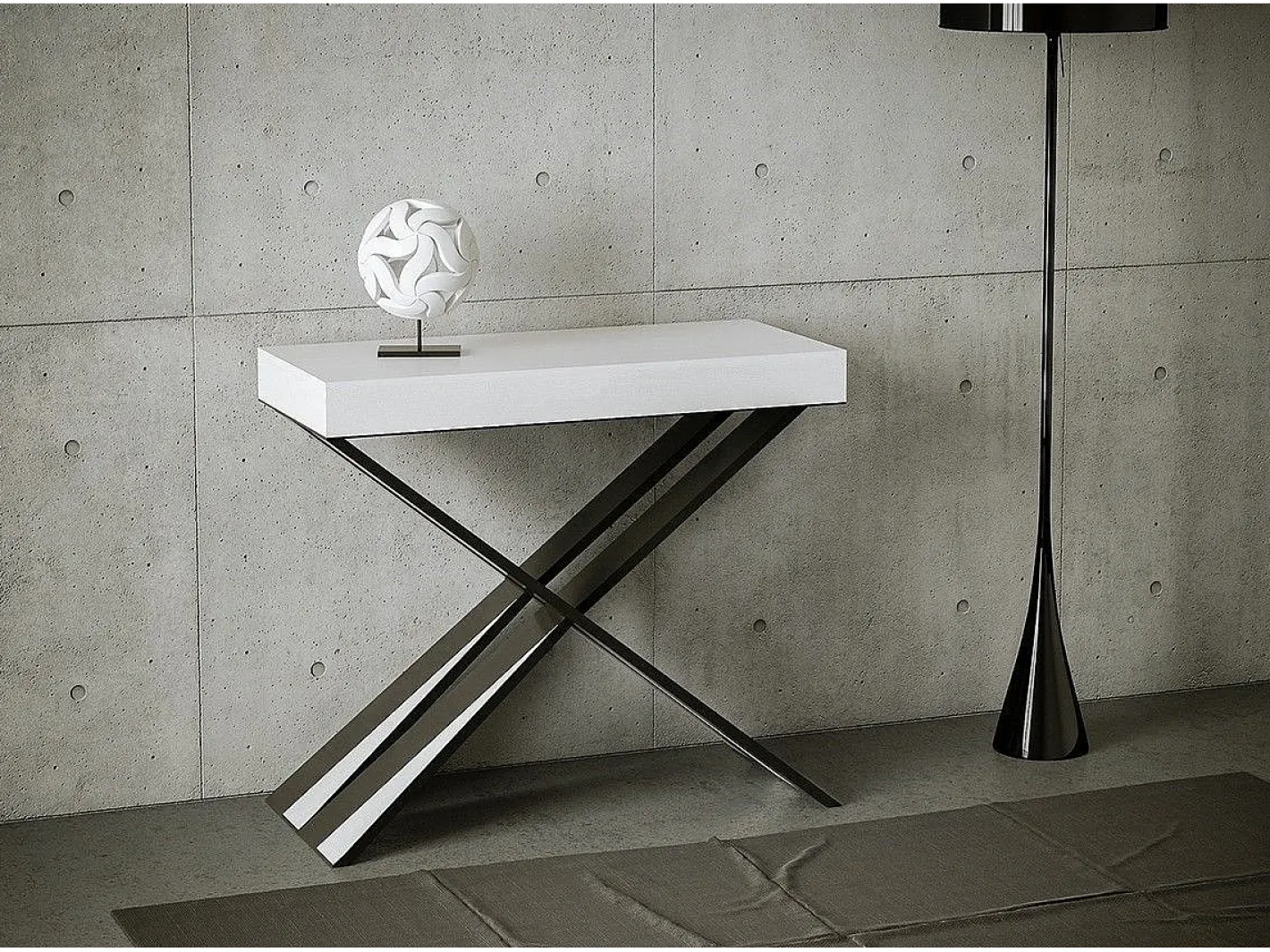 Clearance Mesa consola extensível 90x40/196 cm Diago Small Cinza Branca quadro Antracite Consola