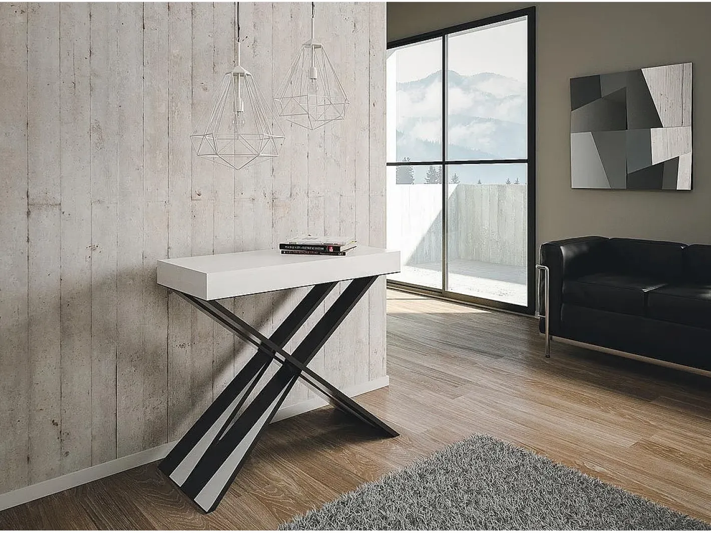 Clearance Mesa consola extensível 90x40/196 cm Diago Small Cinza Branca quadro Antracite Consola