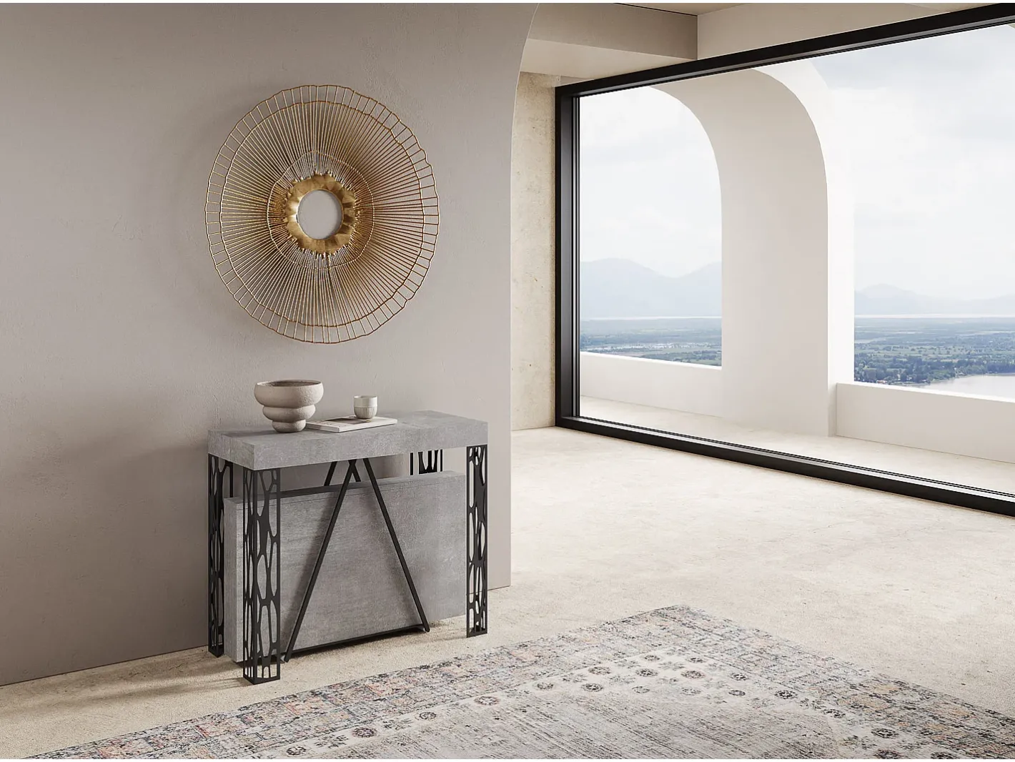 Mesa consola extensível 90x40/300 cm Kerpa cimento quadro antracite^Ityhome Sale