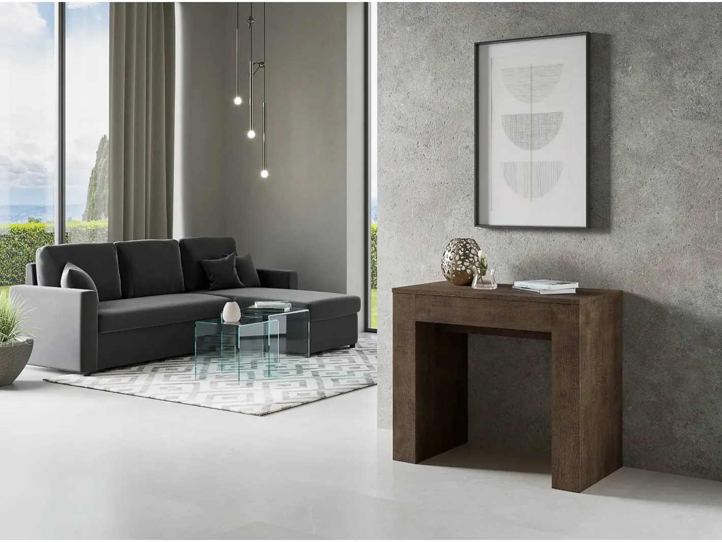 Mesa consola extensível 90x49/307 cm Extra Nogueira extensões internas*ITAMOBY Online