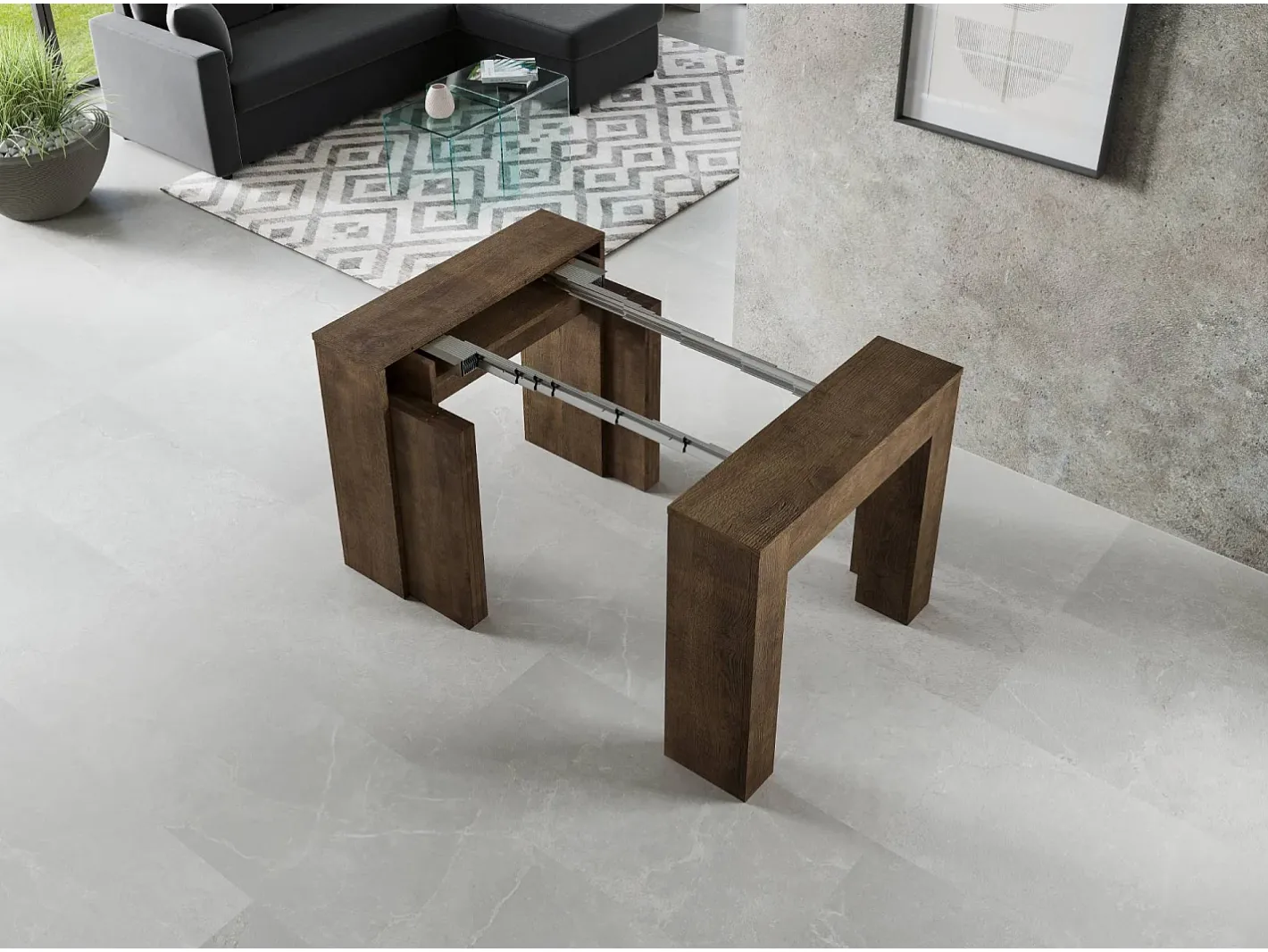 Mesa consola extensível 90x49/307 cm Extra Nogueira extensões internas*ITAMOBY Online