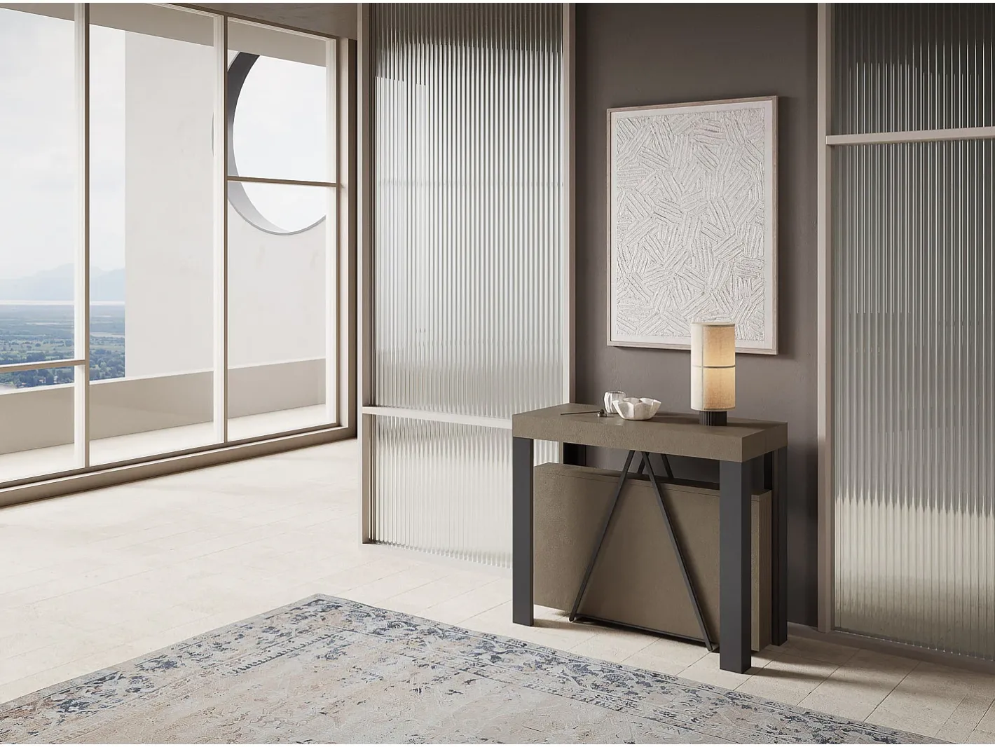 Ityhome Consola*Mesa consola extensível 90x40/196 cm Tarax Small tortora quadro antracite Castanho