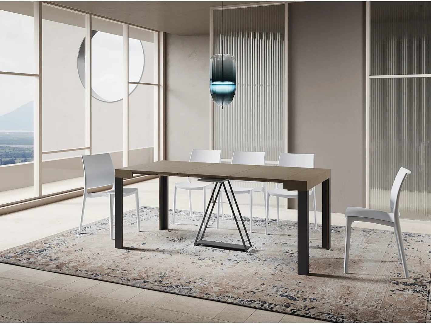 Ityhome Consola*Mesa consola extensível 90x40/196 cm Tarax Small tortora quadro antracite Castanho