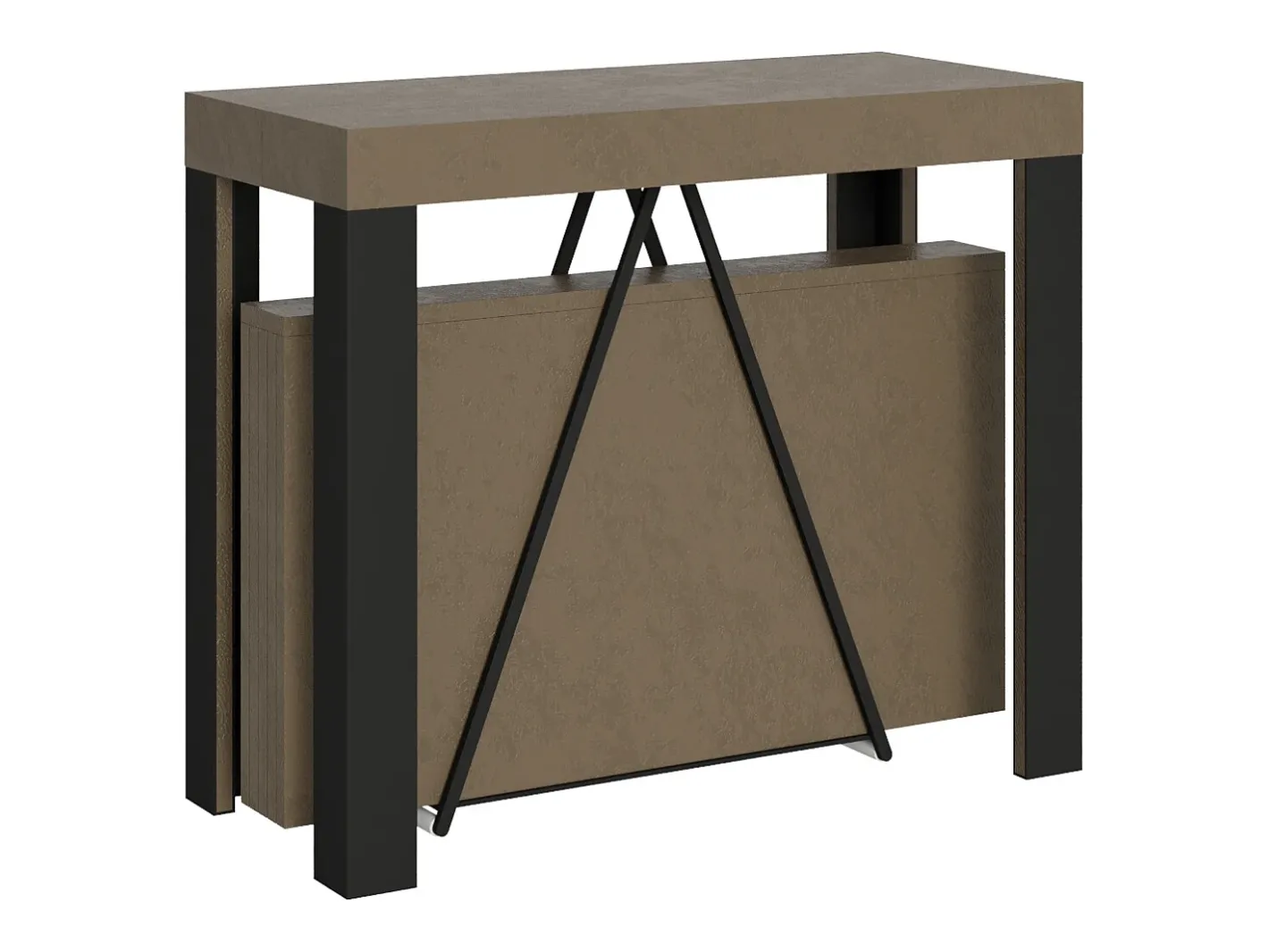 Ityhome Consola*Mesa consola extensível 90x40/196 cm Tarax Small tortora quadro antracite Castanho