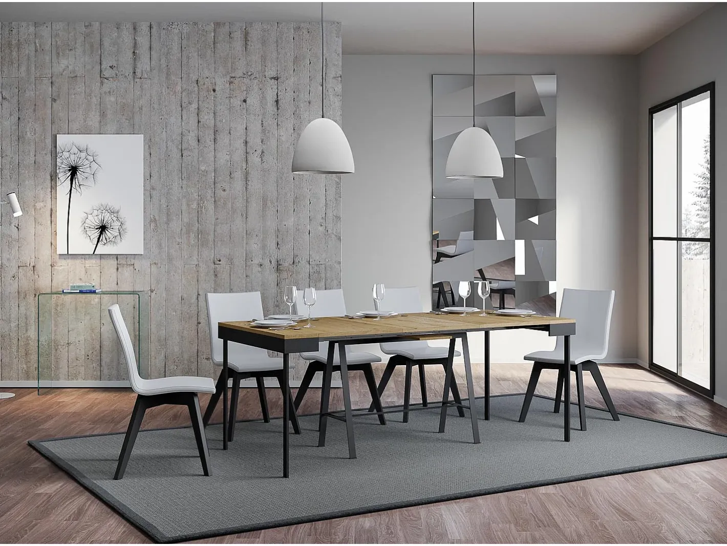 Sale Mesa consola extensível 90x40/300 cm Banco Evolution Carvalho Natural quadro Antracite Consola
